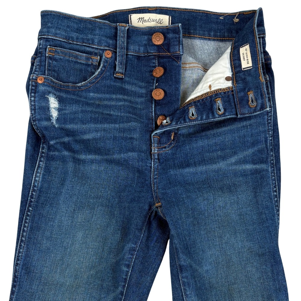 Madewell 10 High-Rise Skinny Jeans Womens 24 Blue Distressed Button Fly J7914